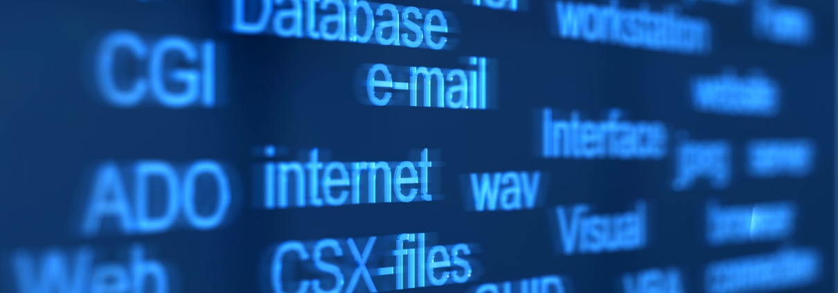 Dark blue digital background with lighter blue words